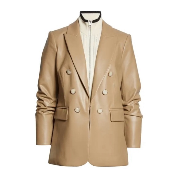 NEW Veronica Beard Beacon Faux Leather Dickey Jacket Khaki Blazer